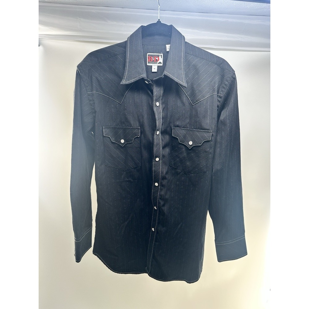 "Vintage B&D Western Shirt Men's Black Long Sleeve Snap‎ Button Cowboy Style